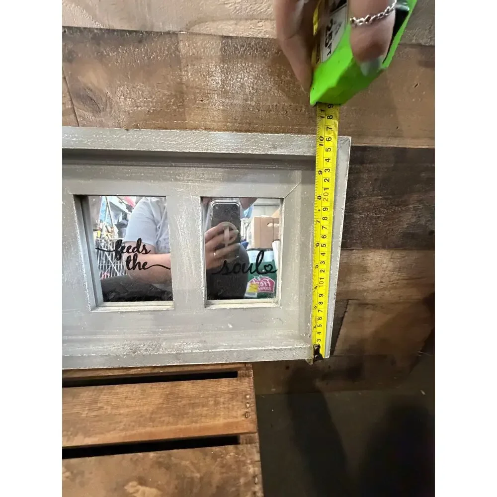 Adventure Feeds The Soul Rustic Grey Wood 4 Pane Window Mirror-Wall Decor -24x10